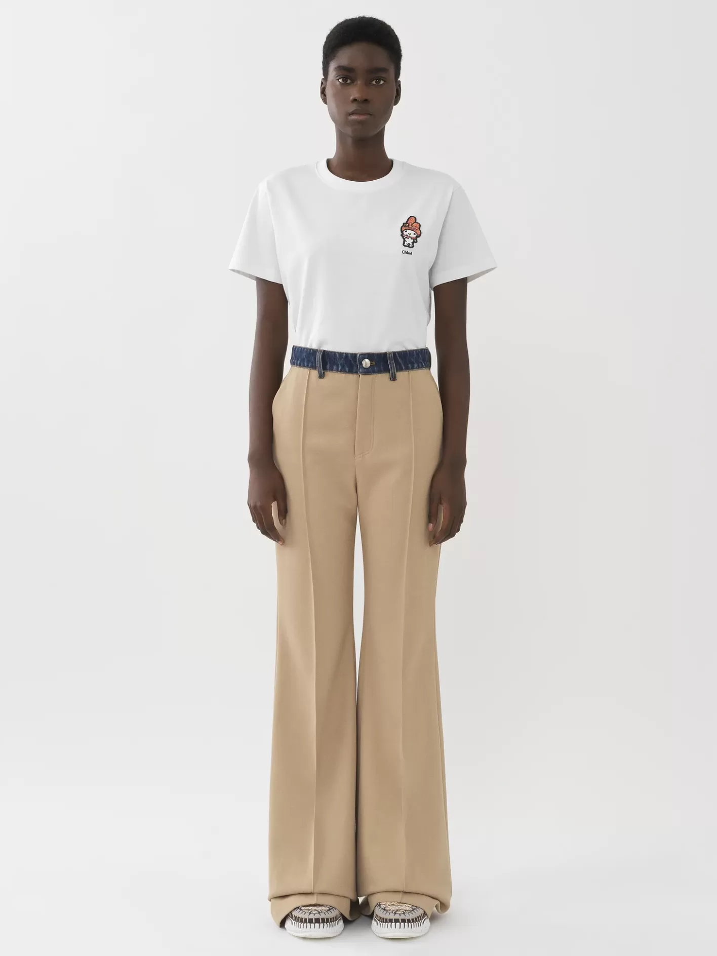 Shop Chloé Bimaterial Flared Trousers